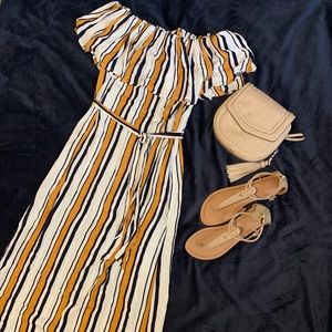Striped Maxi Sun Dress | Yellow Navy White
